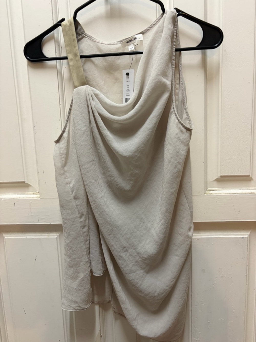 NWT Helmut Lang One-Shoulder Draped Tank in Light Taupe size M